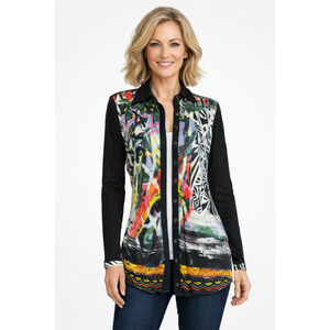 Parsley and Sage Top Size Small Black Long Sleeve Artsy Abstract Statement